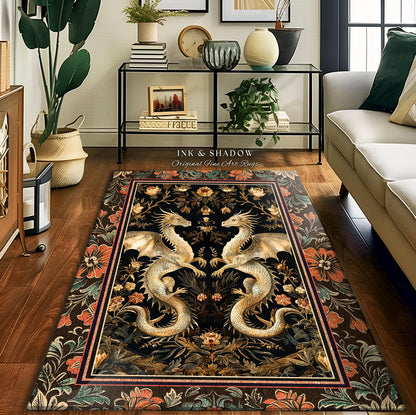 Fantasy Inspired Dragon Rug Victorian Gothic Decor | Enchanted Medieval Dragon Lovers Light Academia Mystical Mythological Whimsigothic Art