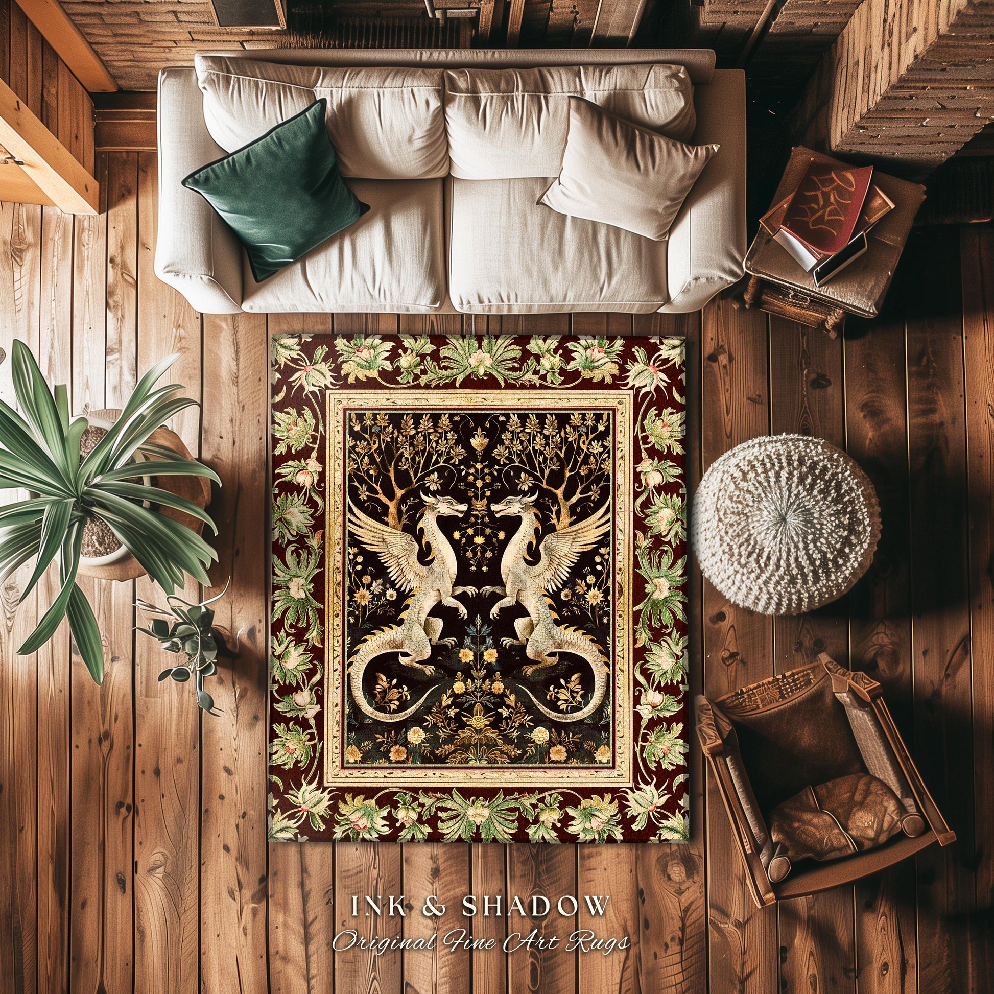 Dark Whimsy Dragon Lovers Rug Fantasy Decor | Enchanted Aesthetic Fairycore Gifts Mythical Decorative Fairy Tale Mystical Creature Floor Art