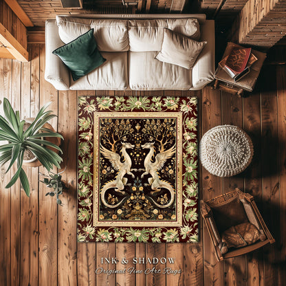 Dark Whimsy Dragon Lovers Rug Fantasy Decor | Enchanted Aesthetic Fairycore Gifts Mythical Decorative Fairy Tale Mystical Creature Floor Art