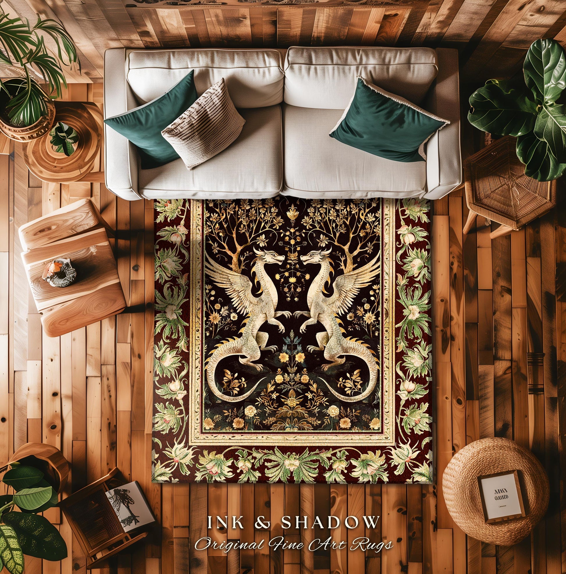 Dark Whimsy Dragon Lovers Rug Fantasy Decor | Enchanted Aesthetic Fairycore Gifts Mythical Decorative Fairy Tale Mystical Creature Floor Art