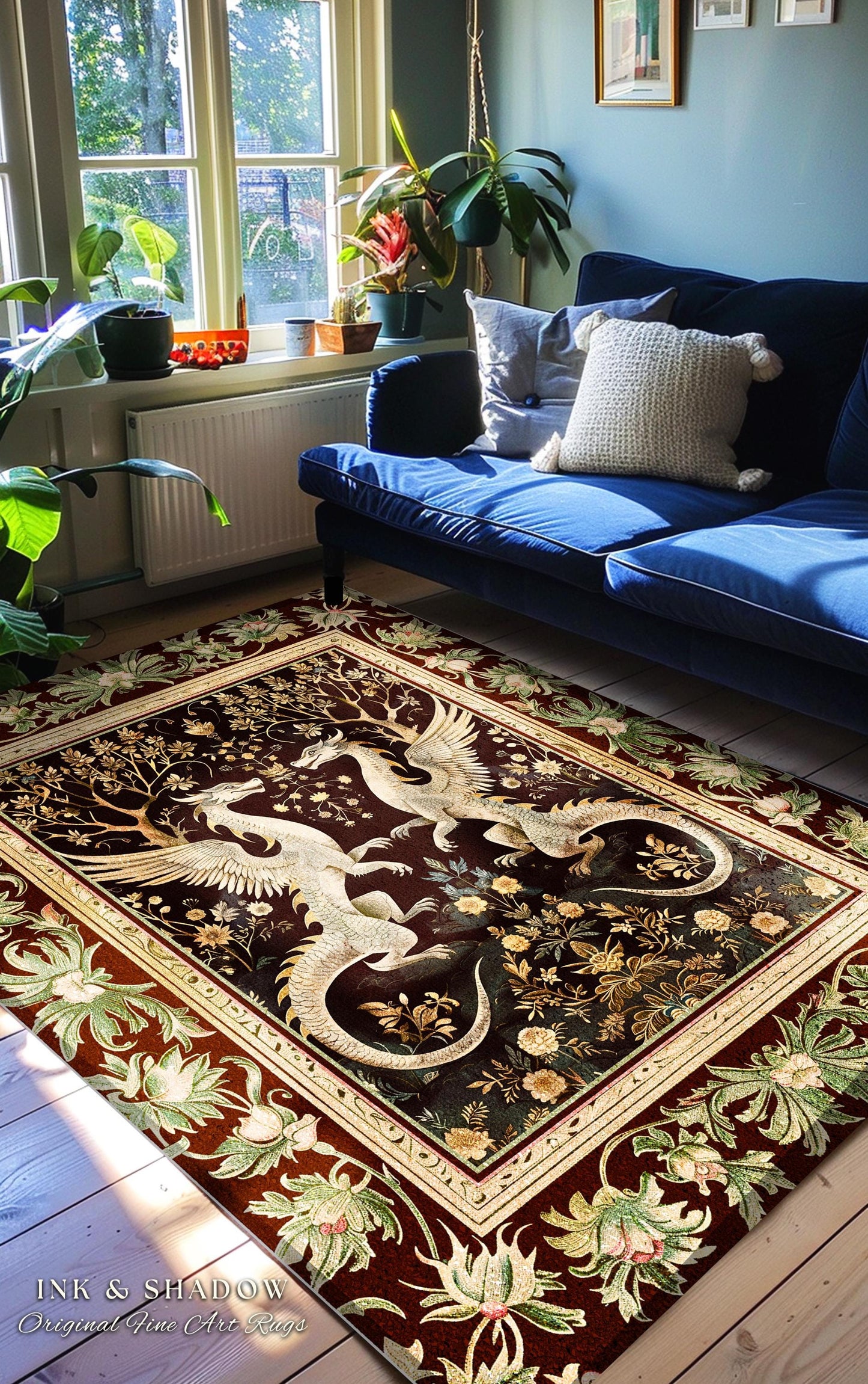 Dark Whimsy Dragon Lovers Rug Fantasy Decor | Enchanted Aesthetic Fairycore Gifts Mythical Decorative Fairy Tale Mystical Creature Floor Art