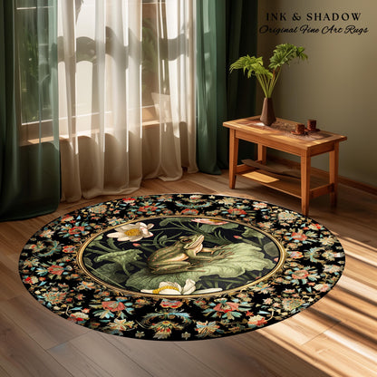 Goblincore Frog Rug | Eclectic Room Decor William Morris Inspired Forest Aesthetic Boho Grunge Fairycore Bedroom Rug Woodland Frog Art