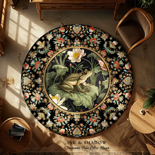 Goblincore Frog Rug | Eclectic Room Decor William Morris Inspired Forest Aesthetic Boho Grunge Fairycore Bedroom Rug Woodland Frog Art