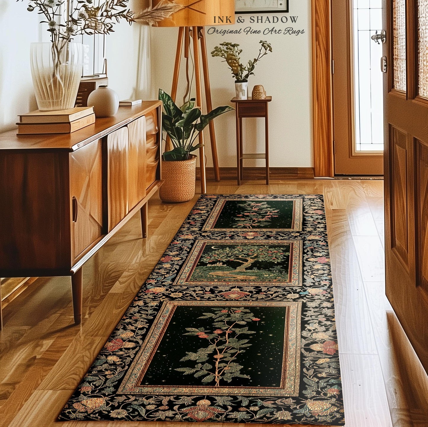 Moonlit Magic Whimsical Tree Area Rug | Celestial Forest Midnight Aesthetic Folklore Fairy Tale Decor Medieval Style Home Accent Celestial
