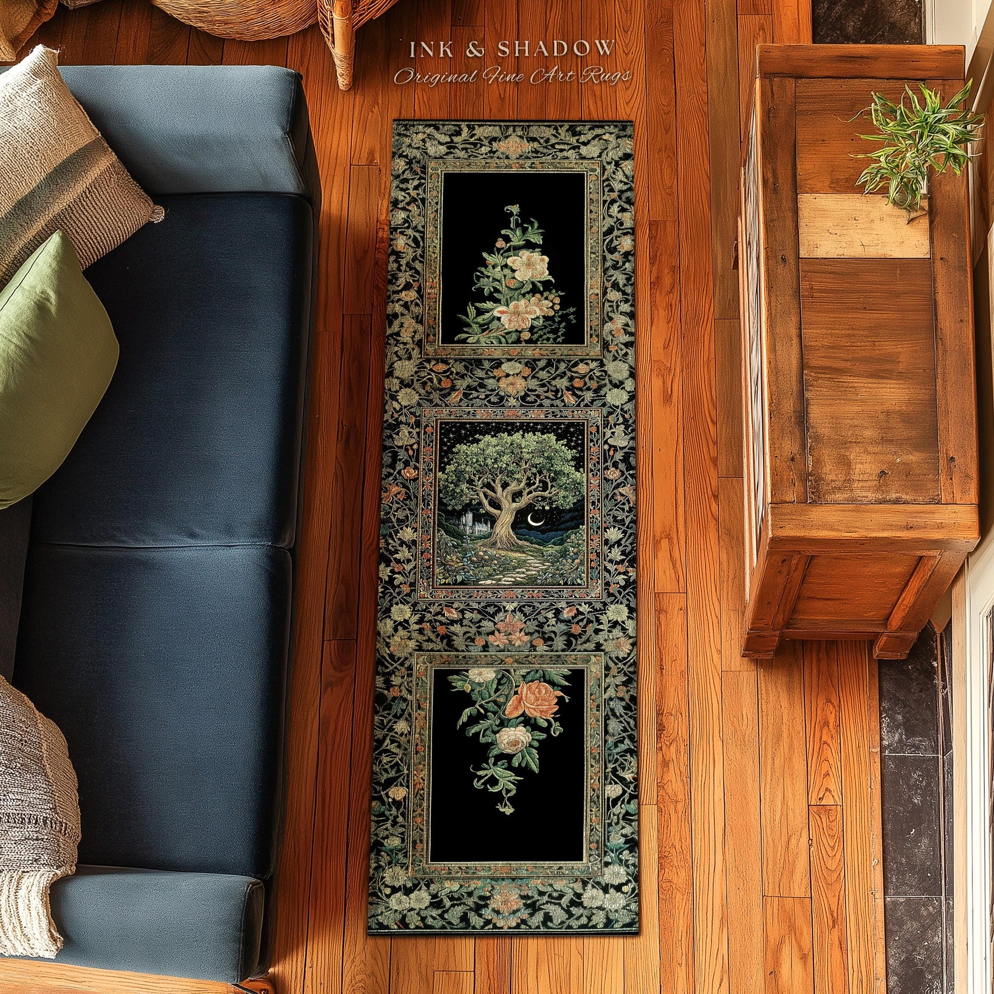 Fairytale Castle Tree of Life Area Rug | Celestial Forest Landscape Starry Sky Decor Witchy Home Aesthetic Mystical Cottagecore Accent Boho