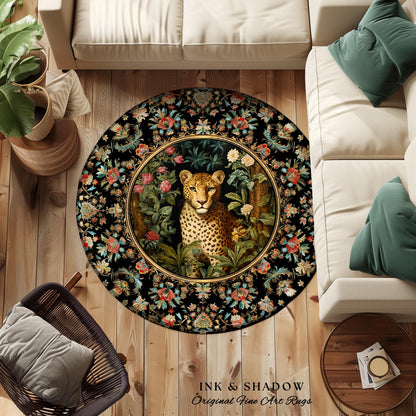 Jungle Aesthetic Area Rug | Nature Inspired Room Decor William Morris Style Aesthetic Fairycore Boho Bedroom Rug Ethereal Leopard Rug Floral