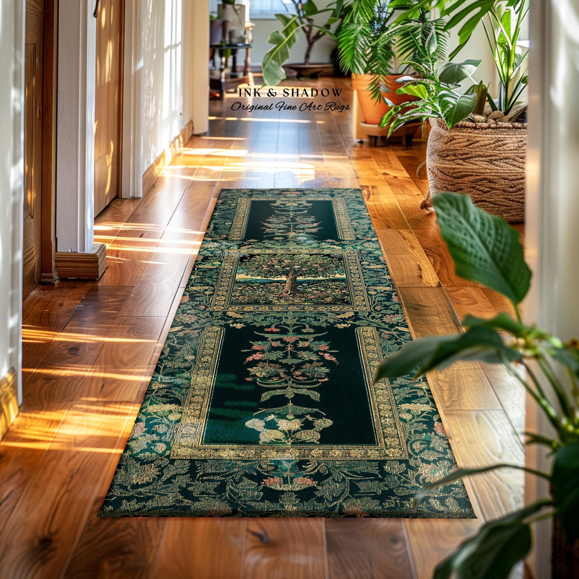 Countryside Sunset Tree of Life Rug | Elegant Floral Landscape Wildflower Decor Nature Inspired Cottagecore Home Accent Rug Storybook Vibe |