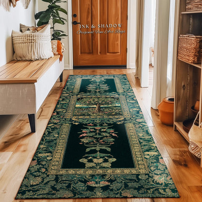 Countryside Sunset Tree of Life Rug | Elegant Floral Landscape Wildflower Decor Nature Inspired Cottagecore Home Accent Rug Storybook Vibe |