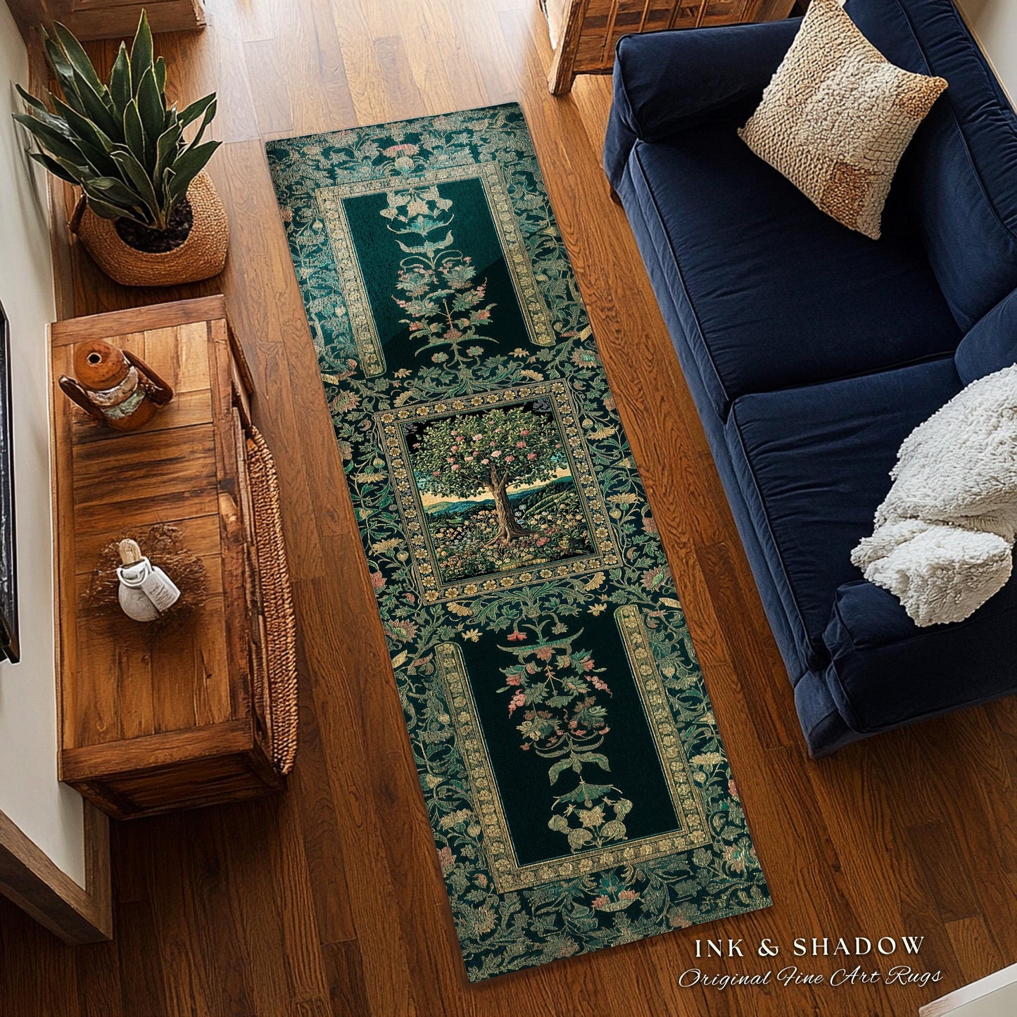 Countryside Sunset Tree of Life Rug | Elegant Floral Landscape Wildflower Decor Nature Inspired Cottagecore Home Accent Rug Storybook Vibe |