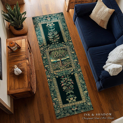 Countryside Sunset Tree of Life Rug | Elegant Floral Landscape Wildflower Decor Nature Inspired Cottagecore Home Accent Rug Storybook Vibe |