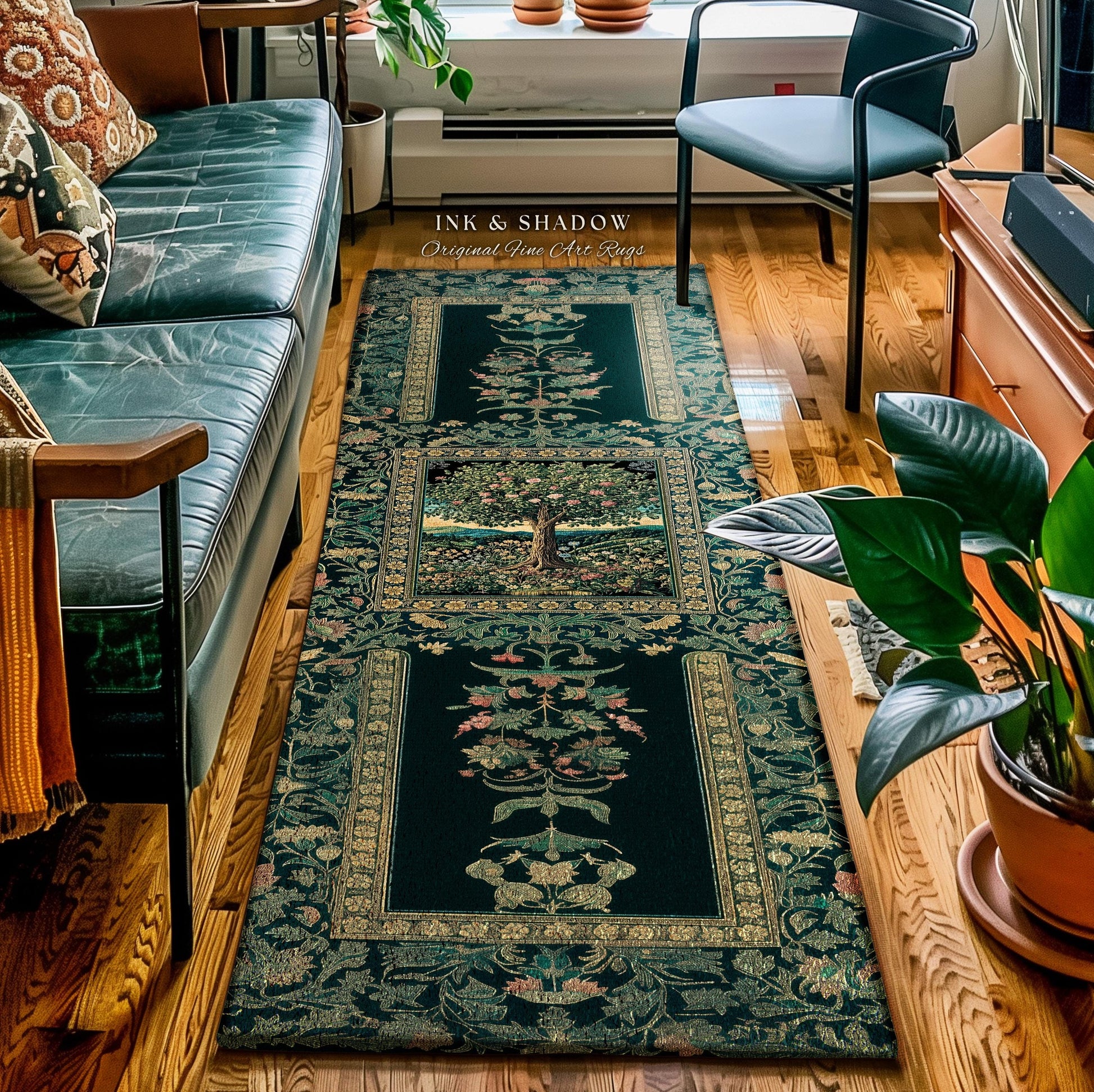 Countryside Sunset Tree of Life Rug | Elegant Floral Landscape Wildflower Decor Nature Inspired Cottagecore Home Accent Rug Storybook Vibe |
