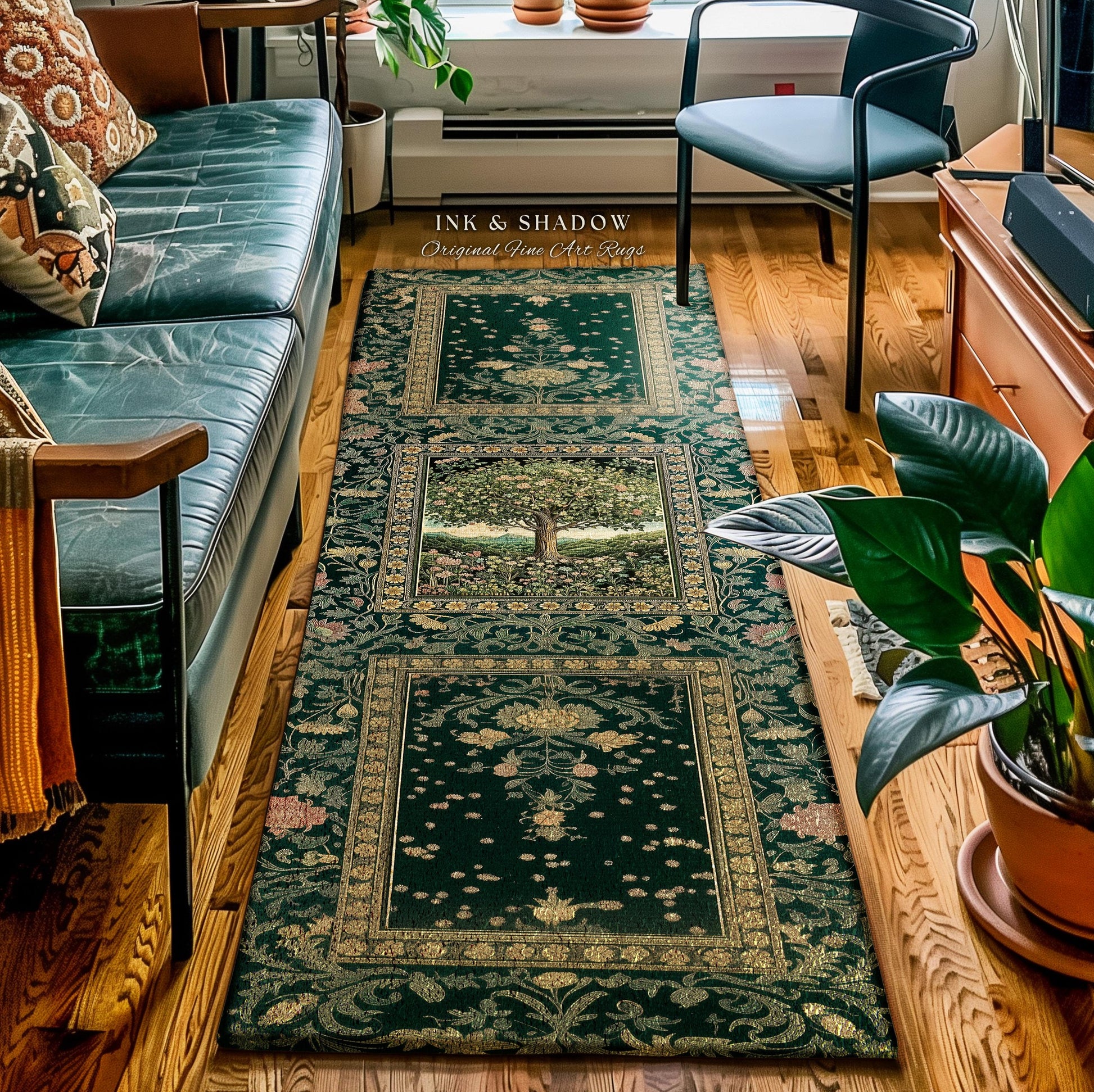Pastoral Wildflower Garden Tree Area Rug | Floral Mountain Decor Romantic Landscape Home Accent Botanical Nature Rug Romantic Cottagecore |