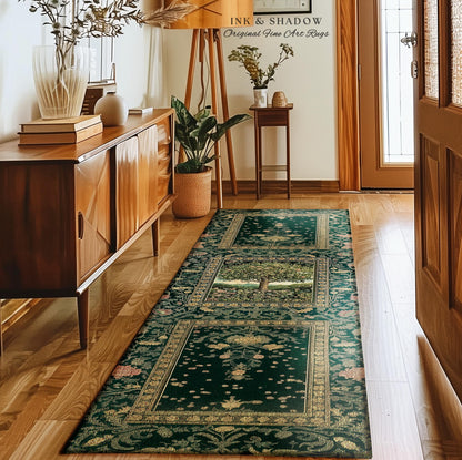 Pastoral Wildflower Garden Tree Area Rug | Floral Mountain Decor Romantic Landscape Home Accent Botanical Nature Rug Romantic Cottagecore |