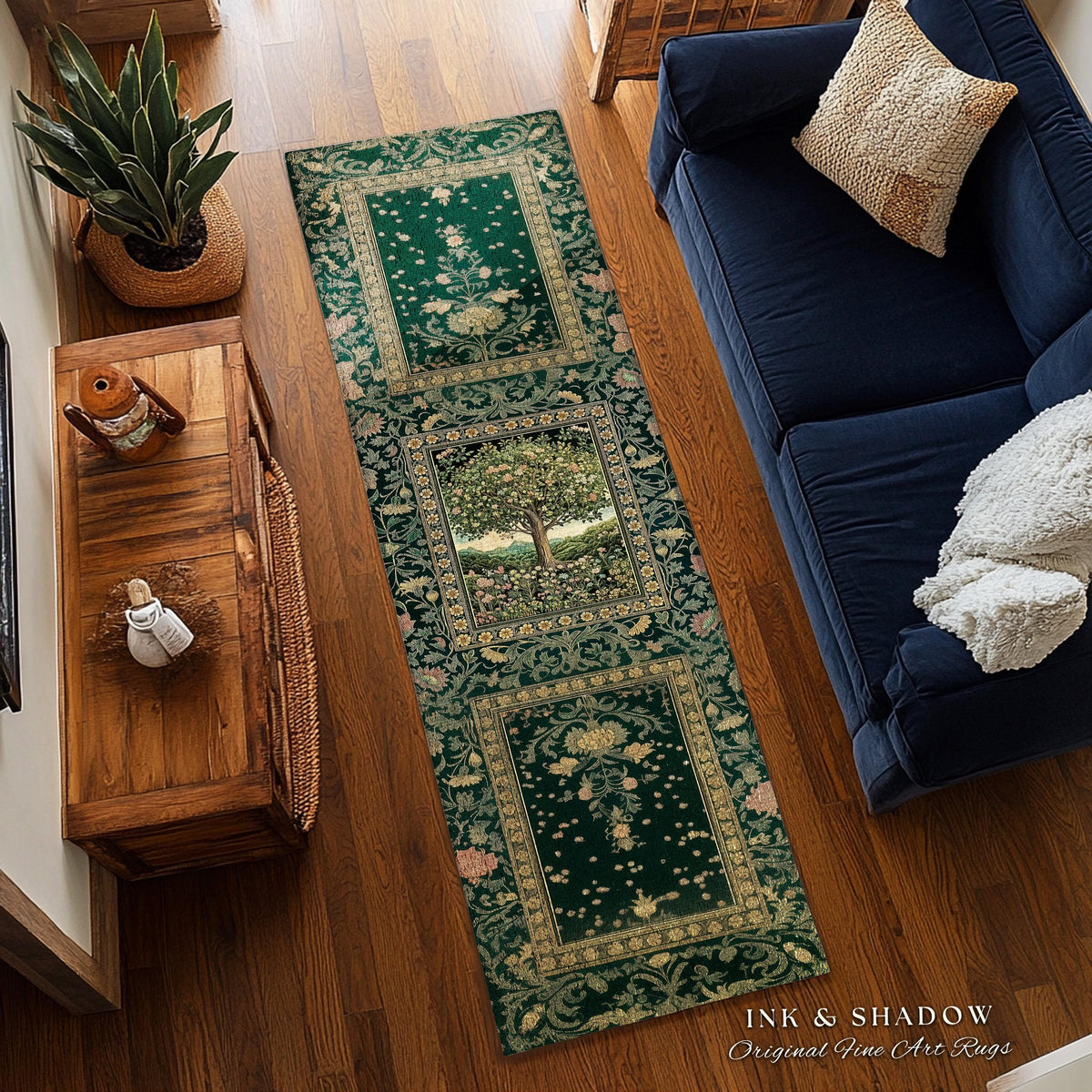 Pastoral Wildflower Garden Tree Area Rug | Floral Mountain Decor Romantic Landscape Home Accent Botanical Nature Rug Romantic Cottagecore |