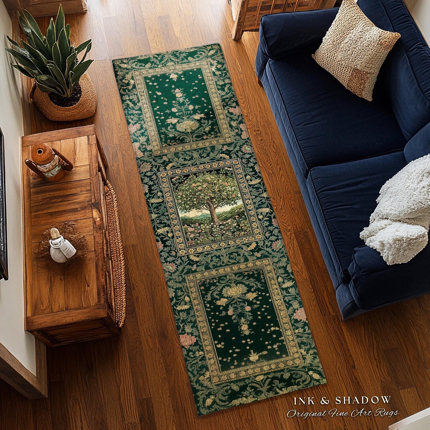 Pastoral Wildflower Garden Tree Area Rug | Floral Mountain Decor Romantic Landscape Home Accent Botanical Nature Rug Romantic Cottagecore |