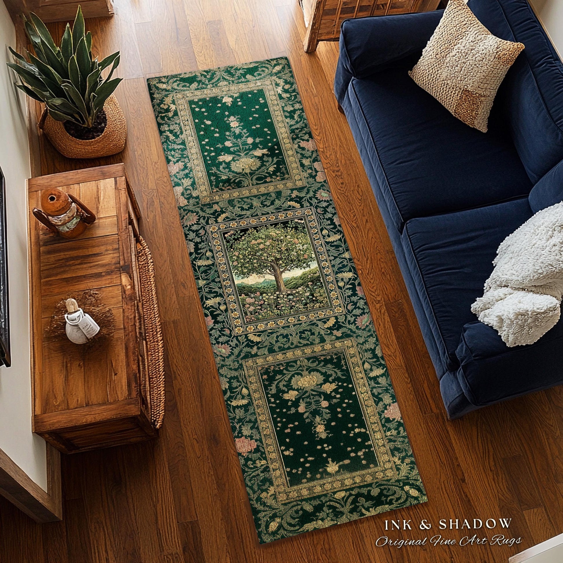 Pastoral Wildflower Garden Tree Area Rug | Floral Mountain Decor Romantic Landscape Home Accent Botanical Nature Rug Romantic Cottagecore |
