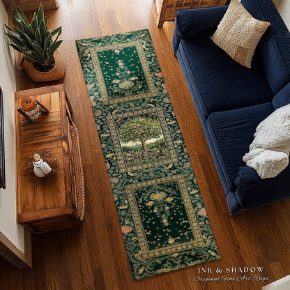 Pastoral Wildflower Garden Tree Area Rug | Floral Mountain Decor Romantic Landscape Home Accent Botanical Nature Rug Romantic Cottagecore |