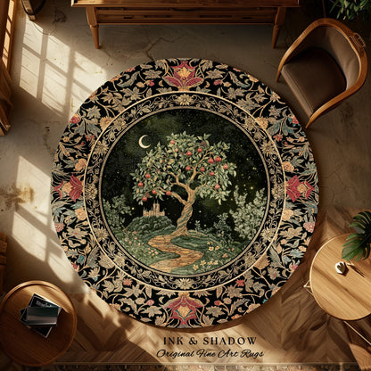 Moonlit Magic Whimsical Tree Area Rug | Celestial Forest Midnight Aesthetic Folklore Fairy Tale Decor Medieval Style Home Accent Celestial