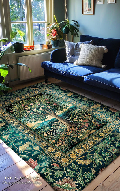 Countryside Sunset Tree of Life Rug | Elegant Floral Landscape Wildflower Decor Nature Inspired Cottagecore Home Accent Rug Storybook Vibe |