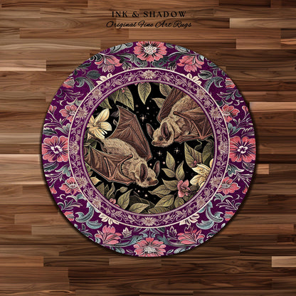 Romantic Victorian Gothic Bat Lovers Rug Whimsical Dark Floral Baroque Forestcore | Ethereal Botanical Whimsical Woodland Cottagecore Decor
