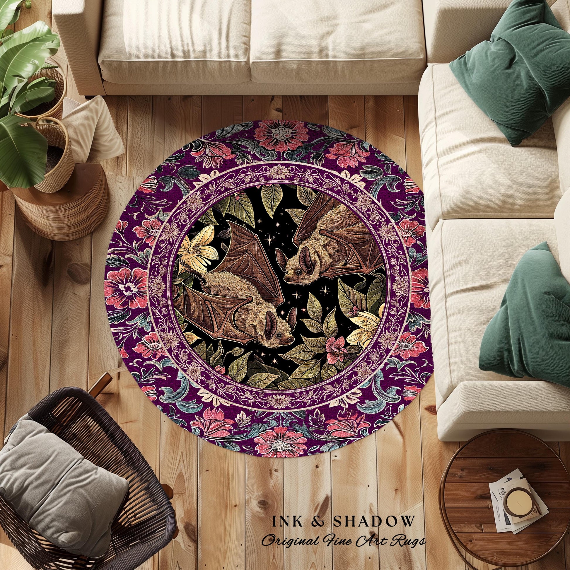 Romantic Victorian Gothic Bat Lovers Rug Whimsical Dark Floral Baroque Forestcore | Ethereal Botanical Whimsical Woodland Cottagecore Decor