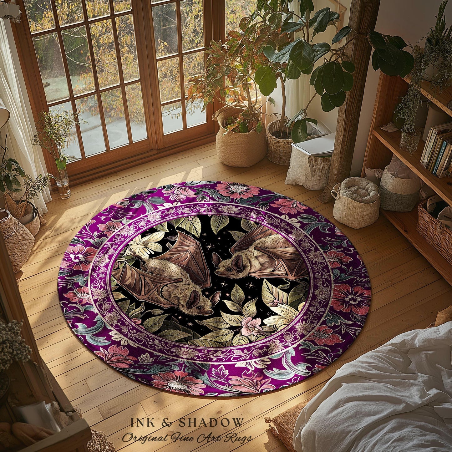 Romantic Victorian Gothic Bat Lovers Rug Whimsical Dark Floral Baroque Forestcore | Ethereal Botanical Whimsical Woodland Cottagecore Decor