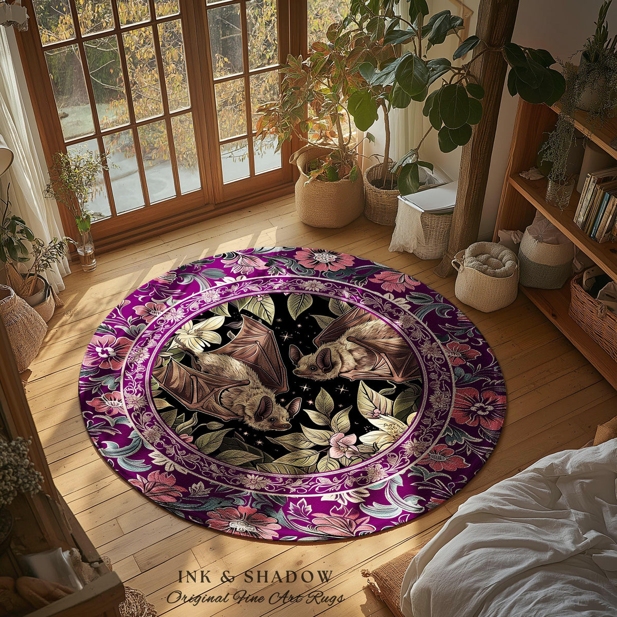 Romantic Victorian Gothic Bat Lovers Rug Whimsical Dark Floral Baroque Forestcore | Ethereal Botanical Whimsical Woodland Cottagecore Decor