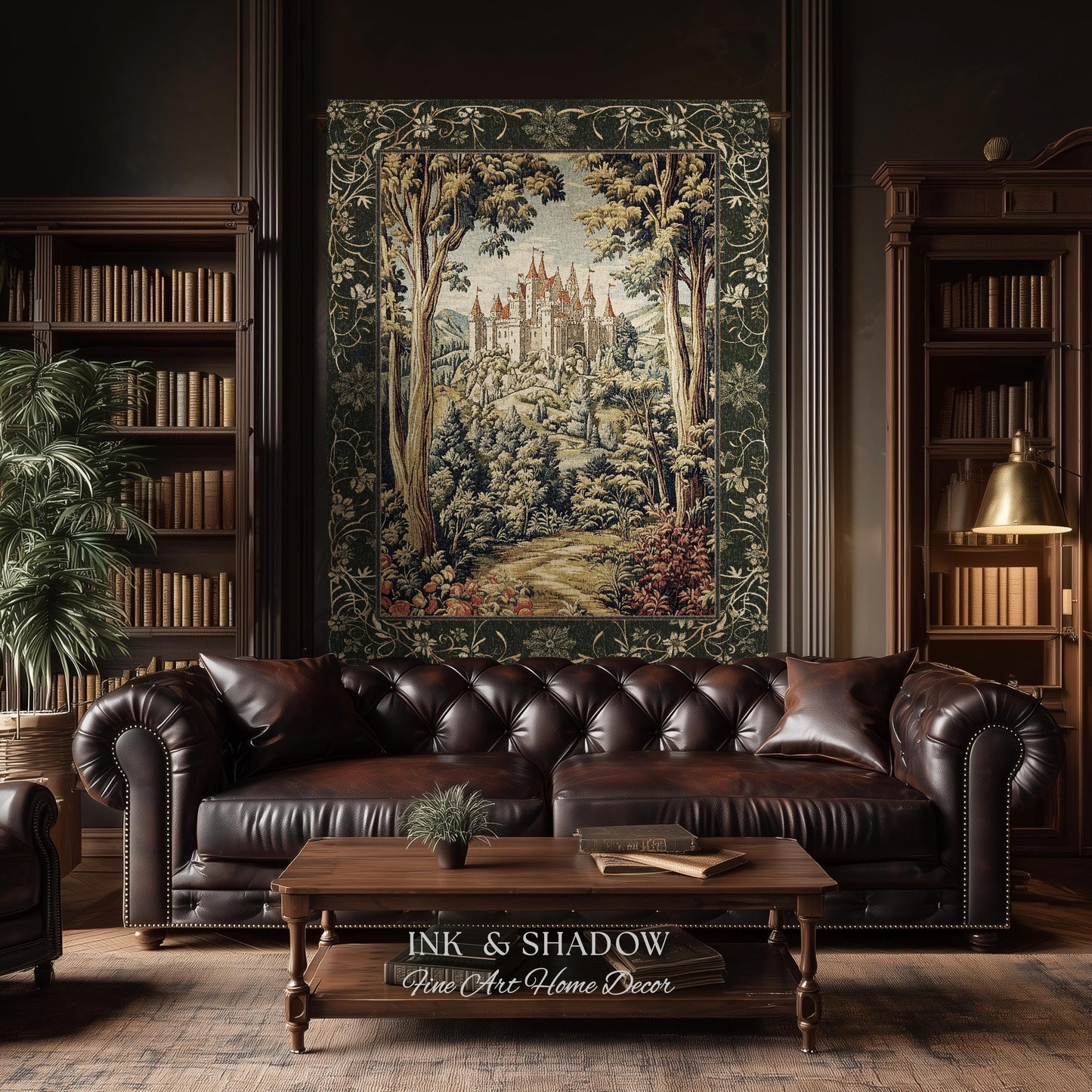 Mystic Castle Book Nook Tapestry Throw Ethereal Fairycore Folklore Aesthetic | Magical Woodland Botanical Blanket Dark Academia Indie Decor