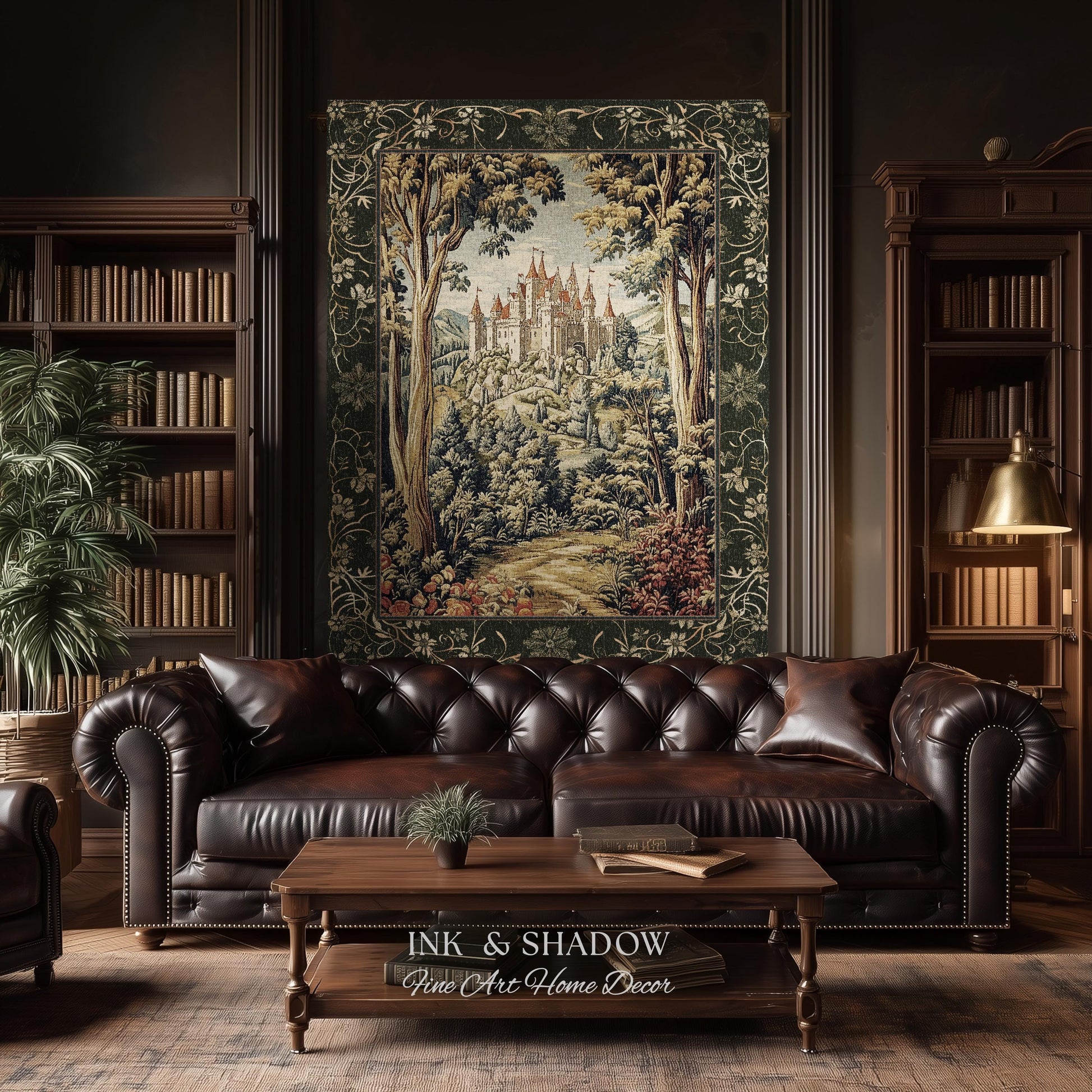 Mystic Castle Book Nook Tapestry Throw Ethereal Fairycore Folklore Aesthetic | Magical Woodland Botanical Blanket Dark Academia Indie Decor