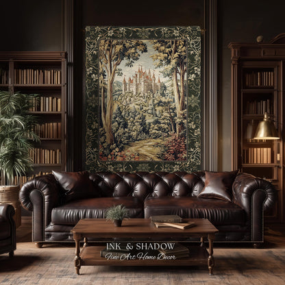 Mystic Castle Book Nook Tapestry Throw Ethereal Fairycore Folklore Aesthetic | Magical Woodland Botanical Blanket Dark Academia Indie Decor