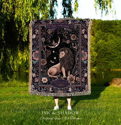 Dark Academia Leo Art Blanket Celestial Constellation Gothic Decor | The Lion Astrology Tapestry Throw Magic Maximalist Moonlit Zodiac Gift