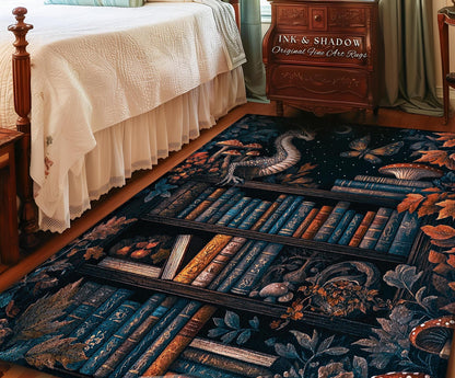 Mystical Woodland Dragon Rug Book Nook Decor | Fairytale Mushroom Cottagecore Vintage Fantasy Library Gothic Dark Academia Folklore Accent