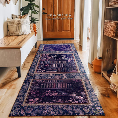 Fairytale Books & Dragon Rug Mystical Cottagecore Purple Decor | Whimsical Witchy Reading Nook Enchanted Victorian Academia Art Area Rug