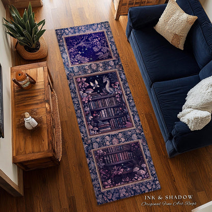Fairytale Books & Dragon Rug Mystical Cottagecore Purple Decor | Whimsical Witchy Reading Nook Enchanted Victorian Academia Art Area Rug