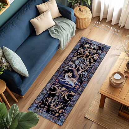 Mystic Moody Dragon Runner Rug | Ethereal Botanical Woodland Magic Fantasy Forest Rocco Baroque Whimsical Tree Entryway Statement Floor Art