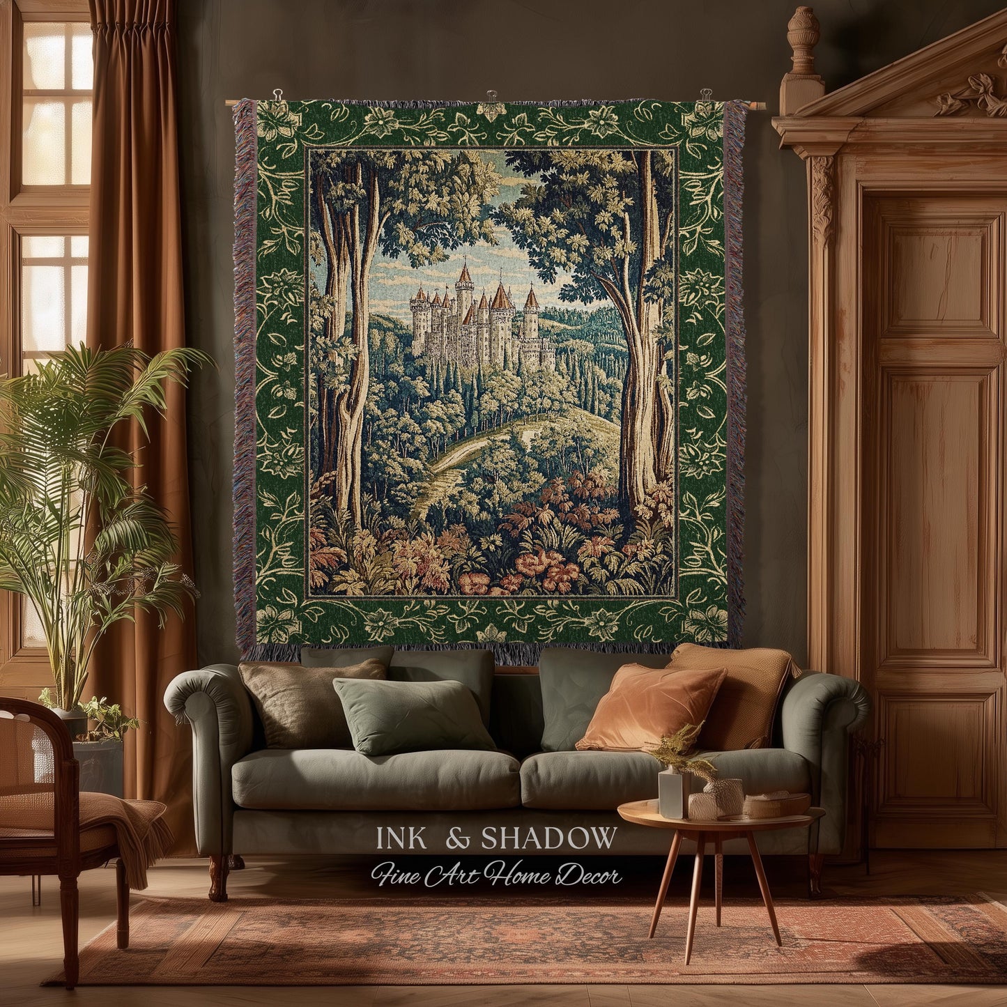 Fairytale Aesthetic Castle Tapestry Blanket Fairycore Folklore Inspired Decor | Magical Woodland Bedroom Whimsigothic Ethereal Forest Throw