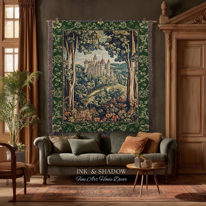 Fairytale Aesthetic Castle Tapestry Blanket Fairycore Folklore Inspired Decor | Magical Woodland Bedroom Whimsigothic Ethereal Forest Throw