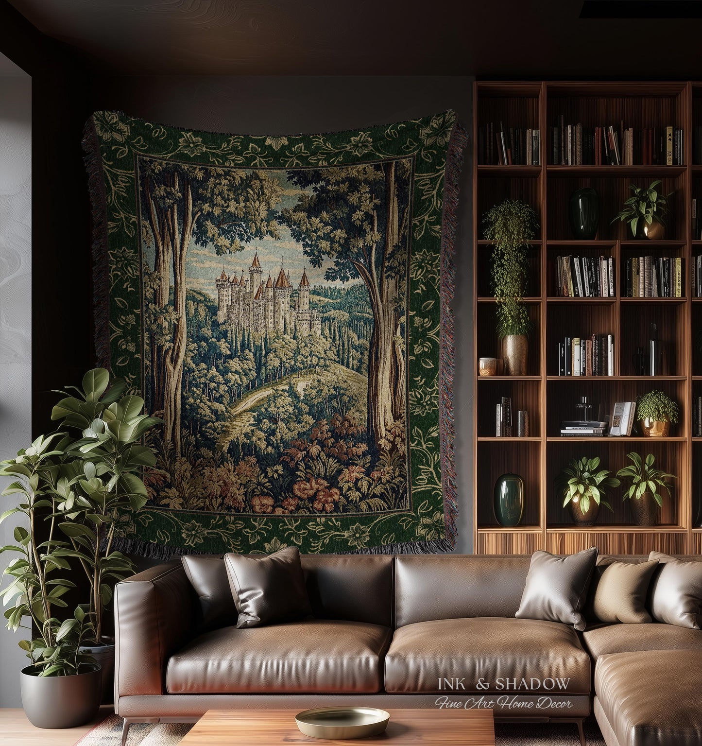 Fairytale Aesthetic Castle Tapestry Blanket Fairycore Folklore Inspired Decor | Magical Woodland Bedroom Whimsigothic Ethereal Forest Throw