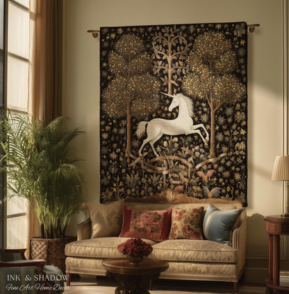 Medieval Unicorn Art Blanket Woven | Whimsical Room Decor Tapestry Cottagecore | Fairycore Aesthetic Room Decor Magical Tapestry Unicorn Art