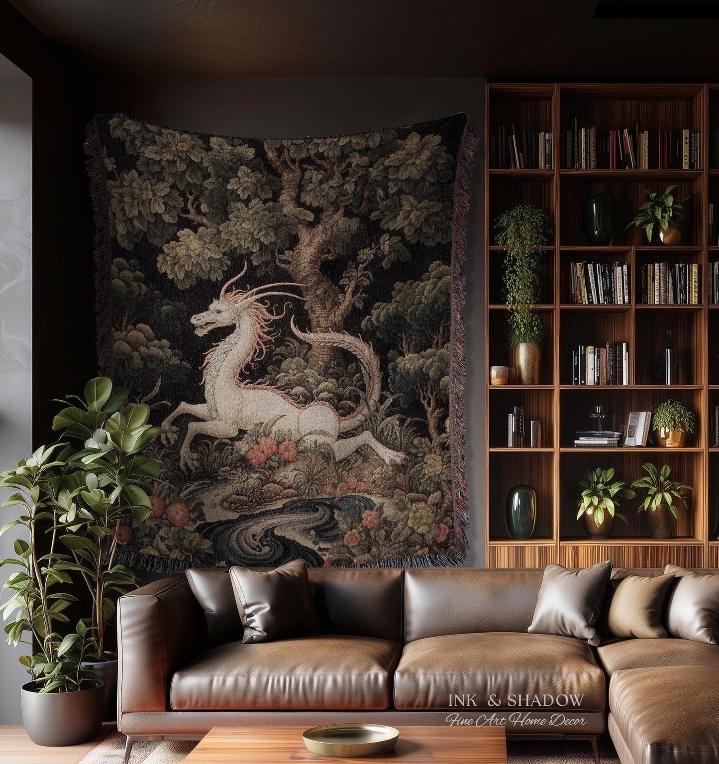 Medieval Dragon Blanket Woven | Crowcore Tapestry Cottagecore Room Decor Dark Academia Aesthetic Gothic Maximalist Gift For Goths Throw |