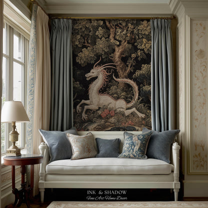 Medieval Dragon Blanket Woven | Crowcore Tapestry Cottagecore Room Decor Dark Academia Aesthetic Gothic Maximalist Gift For Goths Throw |