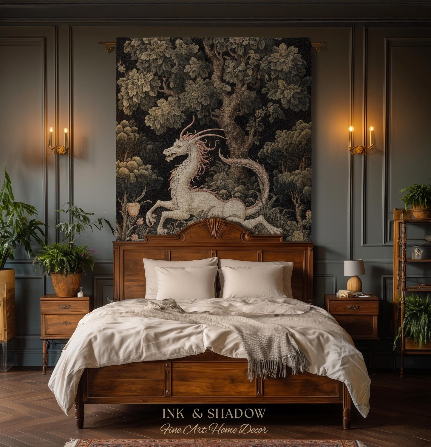 Medieval Dragon Blanket Woven | Crowcore Tapestry Cottagecore Room Decor Dark Academia Aesthetic Gothic Maximalist Gift For Goths Throw |