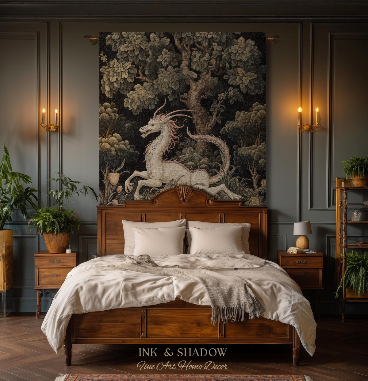 Medieval Dragon Blanket Woven | Crowcore Tapestry Cottagecore Room Decor Dark Academia Aesthetic Gothic Maximalist Gift For Goths Throw |