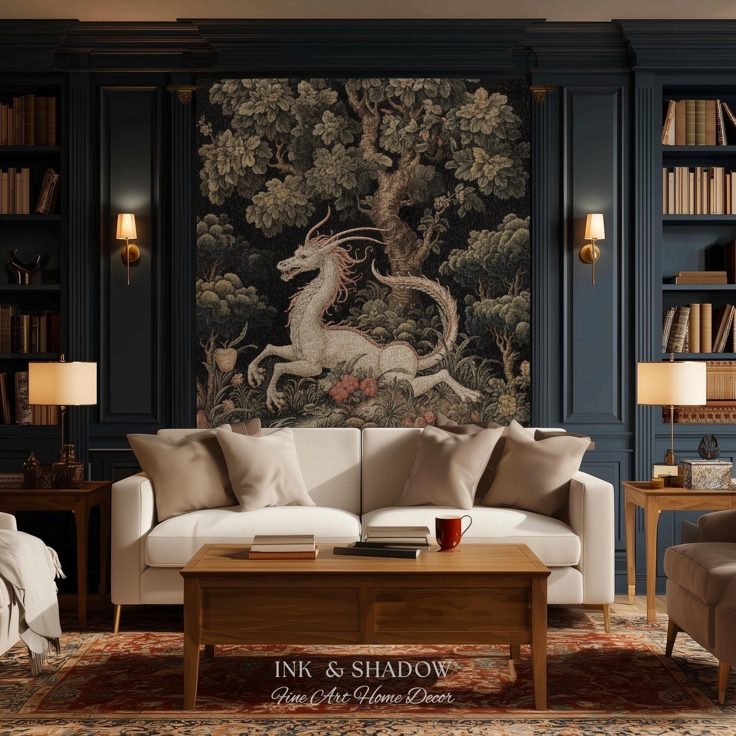 Medieval Dragon Blanket Woven | Crowcore Tapestry Cottagecore Room Decor Dark Academia Aesthetic Gothic Maximalist Gift For Goths Throw |