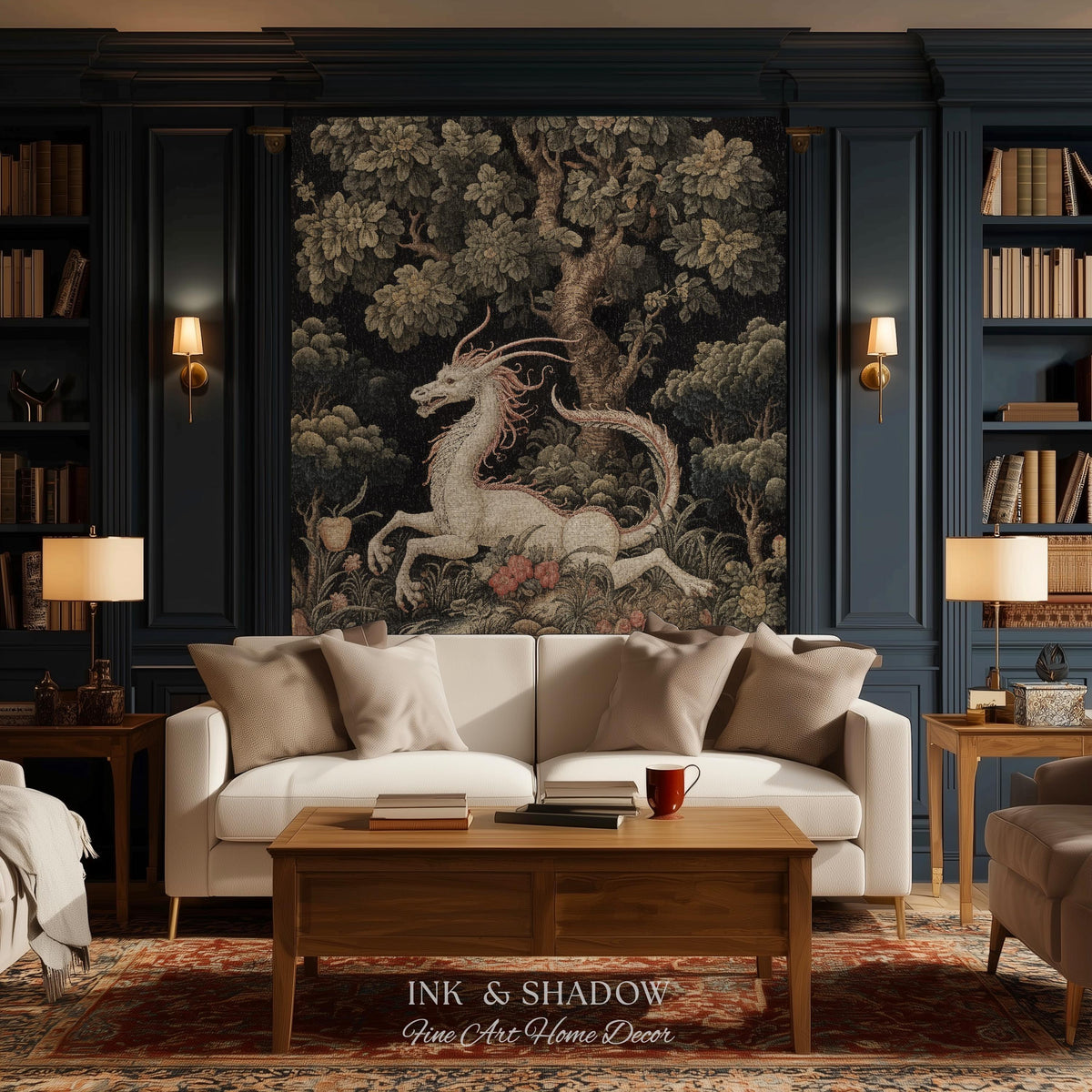 Medieval Dragon Blanket Woven | Crowcore Tapestry Cottagecore Room Decor Dark Academia Aesthetic Gothic Maximalist Gift For Goths Throw |