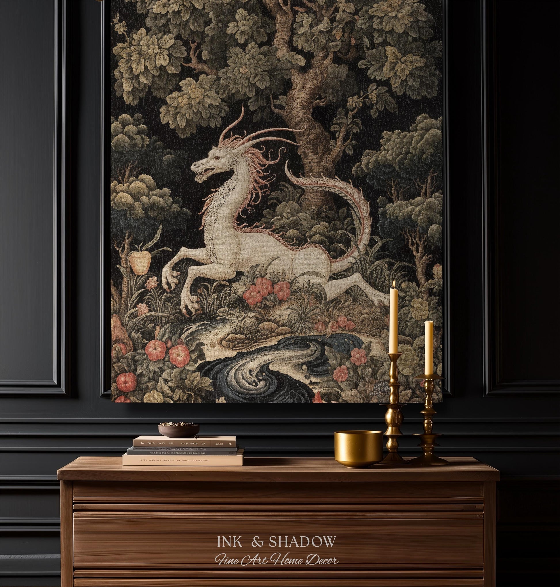 Medieval Dragon Blanket Woven | Crowcore Tapestry Cottagecore Room Decor Dark Academia Aesthetic Gothic Maximalist Gift For Goths Throw |