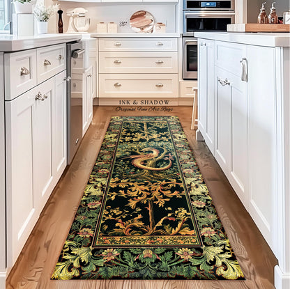 Ornate Victorian Gothic Dragon Runner Enchanted Baroque Medieval Forestcore Rug | Mystical Vintage Fantasy Forest Whimsical Woodland Decor