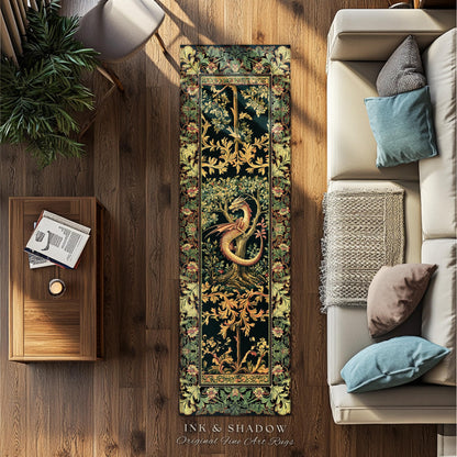 Ornate Victorian Gothic Dragon Runner Enchanted Baroque Medieval Forestcore Rug | Mystical Vintage Fantasy Forest Whimsical Woodland Decor