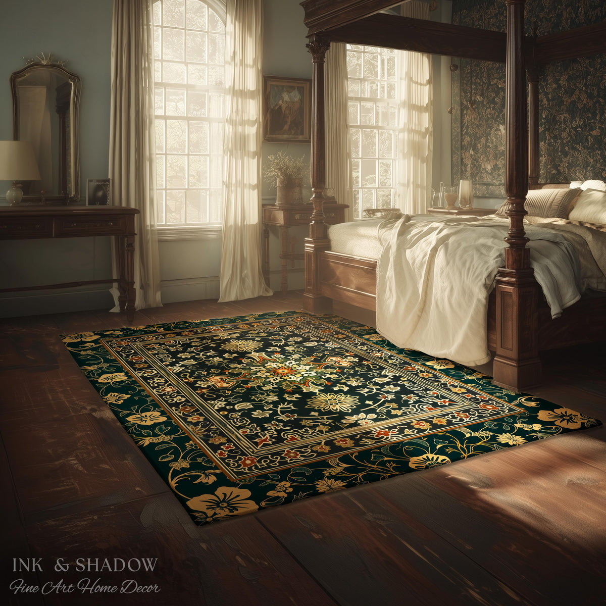 Vintage Art Deco Royal Ornate Accent Rug | Dark Academia Floor Rug Ornate Design Victorian Gothic Aesthetic Home Decor Ethereal Maximalist