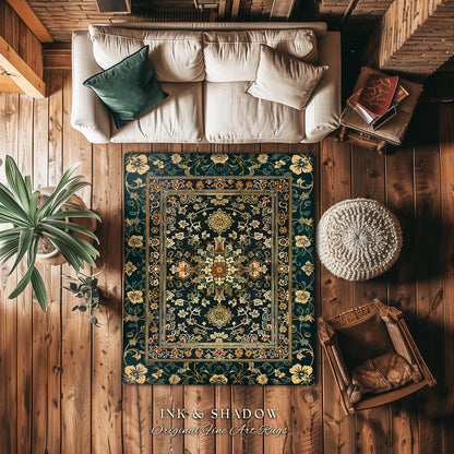Vintage Art Deco Royal Ornate Accent Rug | Dark Academia Floor Rug Ornate Design Victorian Gothic Aesthetic Home Decor Ethereal Maximalist